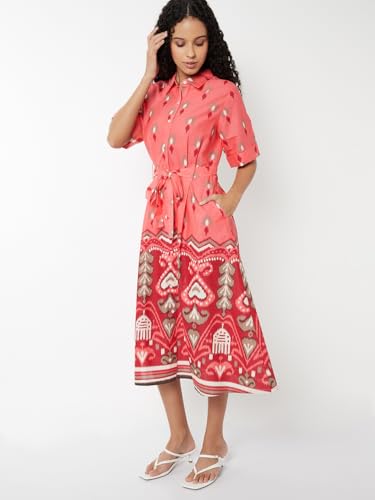 Max Women's Polyester A-Line Below The Knee Dress (IS510001_Pink