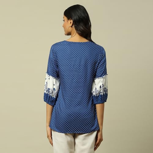 Rangriti Women's Regular Fit Blouse (RMMINDIETO18297SS23NBLUE_Blue