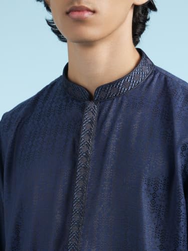 DIWAS BY MANYAVAR Men's Art Silk Thread Embroidery Festive Kurta Set (2pc) (Blue, XXL)