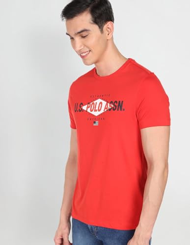 U.S. POLO ASSN. Half Sleeve Round Neck T Shirt Muscle FIT (UDTSHS0106_RED_M)
