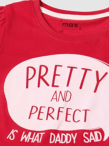 Max Girls Cotton Typographic Print Round Neck Regular Fit T-Shirt (P22Cbt18Bred_7-8Y) Red