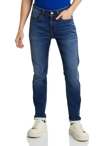 Symbol Premium Men's Slim Fit Stretchable Mid Rise Jeans | Casual Denim | Cotton Stretch | Fashion Shades of Black & Blue (Available in Plus Size) (SP-S24-M-DNM-102_Mid Blue_44)