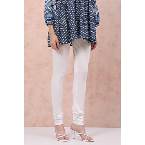 Rangriti Women White Cotton and Jersey Leggings_XL
