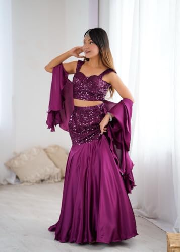 CLASSY FASHION HUB Women's And Girls Embellished, Embroidered Rangoli Heavy Fabric Sequence Work Lehenga Choli for Women