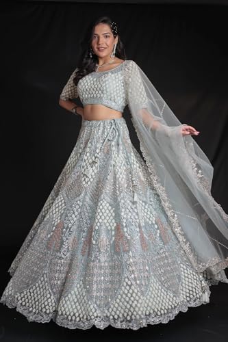 Women's Net Lehenga with Threadwork and Embellished Detailing