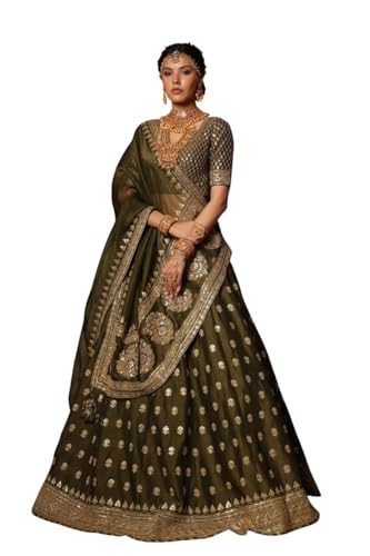 Women's Silk Lehenga Embroidered with Aari and Thread work