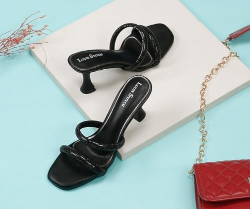 LOUIS STITCH Women's Fashion Slip-On Pointed Heel Sandals | Open Toe Black Stylish Stiletto Heel Sandal for Ladies, Fashionable and Comfortable Sandal |LSOF-LDPH-GLDSJB | (UK-8)