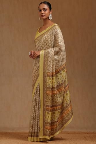 Soch Womens Yellow Art Silk Floral Print Saree