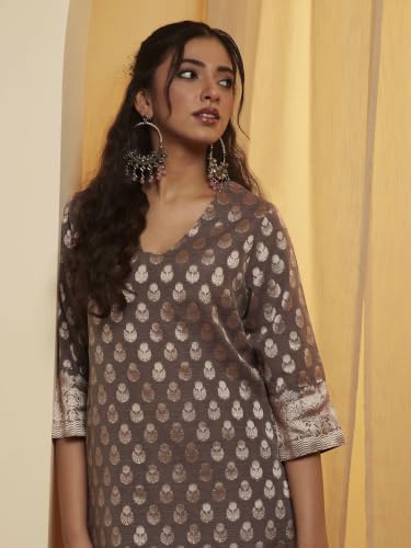 BIBA Polyester Yarndyed Straight Festive Kurta With Palazzo And Dupatta