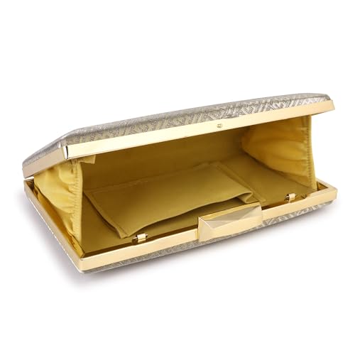 Crusset Women's Glitz Framed Clutch | Ladies Gold Purse Handbag with Detachable Chain Sling Strap CL20736 (1, Lite Gold1, Small)