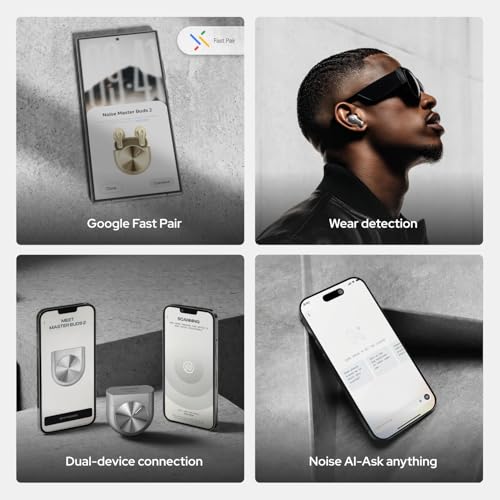 Noise Master Buds 2 with Sound by Bose Truly Wireless Earbuds (2026),51dB Adaptive ANC, Hi-Res LHDC Audio,360° Spatial Audio with Head Tracking, 6-mic ENC, Dual Pairing, Fast Charge & BT v6.1 (Aurum)