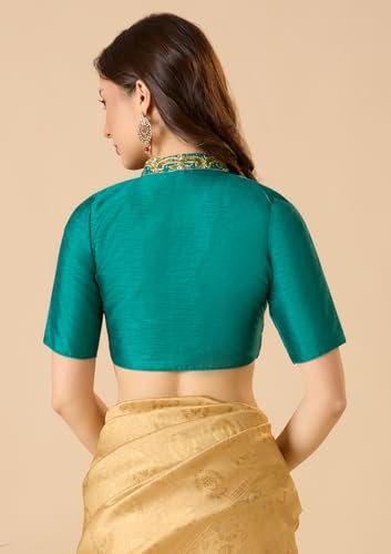 S SALWAR STUDIO Rama Green Raw Silk Bridal Readymade Blouse