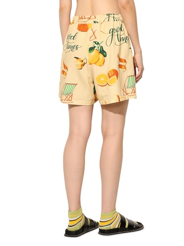 ONLY Women's Abstract Regular Fit Mid-Rise Yellow Shorts