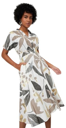 Women Printed A-Line Dress,Off White,XS