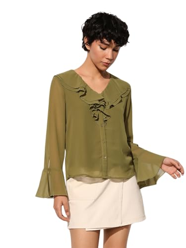 ONLY Women Regular Fit Olive Shirt