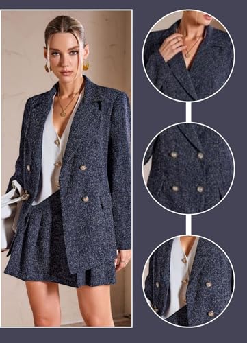 OFFICE PURPLE Women’s 3-Piece Cotton Blend Blazer, Mini Skirt & White Waistcoat | Stylish Formal Co-ord Set for Office, Business Meetings & Workwear-Blue