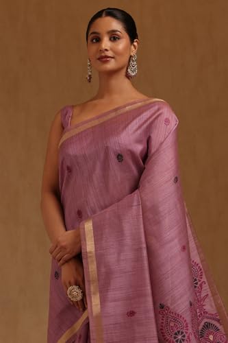 Soch Womens Purple Tussar Woven Designs Saree