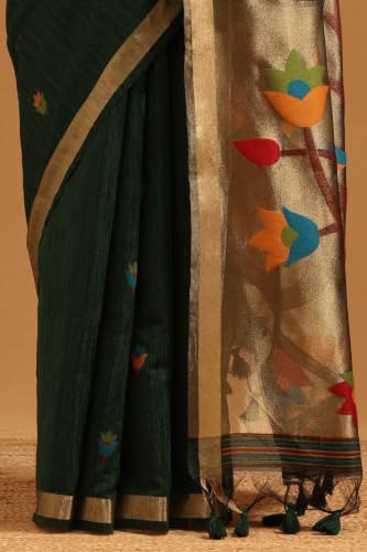 Soch Womens Green Organza Woven Design Saree