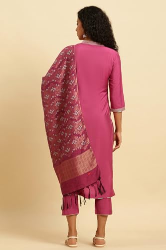 W for Woman Pink Embellished Kurta, Pants and Jacquard Dupatta Set_24AUWS19527-220351_3XL