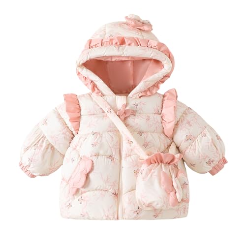 Hopscotch Girls Peach Full Sleeves 3D Butterfly Applique Ruffled Long Coat For Age (2-3 Years)