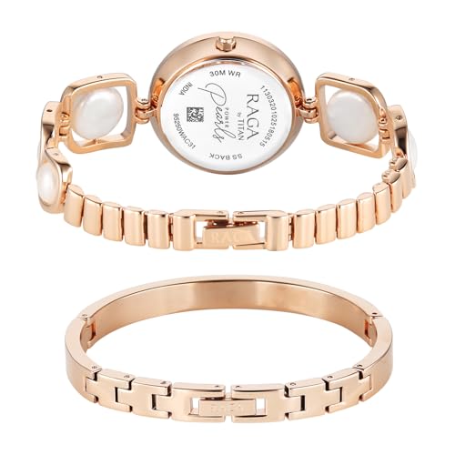 Titan Raga Power Pearls 2.0 with Quartz Analog Mother of Pearl Dial Rose Gold Brass Strap Watch for Women - 95250WM02F