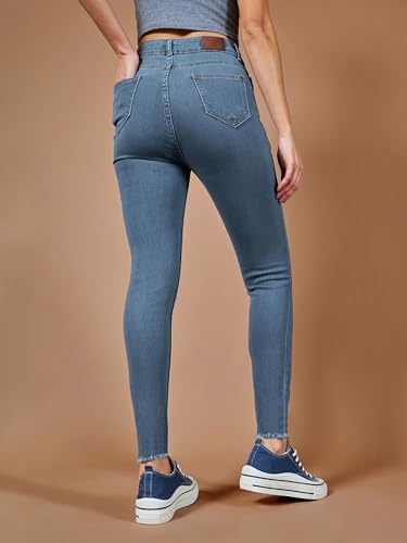 Miss Chase Women's Skinny High Rise Cropped Length Fringe Detailing Stretchable Denim Jeans (MCAW25DEN62-52-XYB-34, Java Blue, 34)