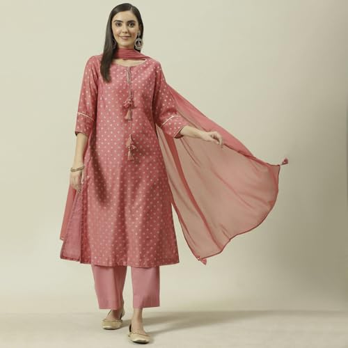 BIBA Women's Cotton Suit Set (SKDSKD6785EAW21DSKYPNK_Dusky Pink