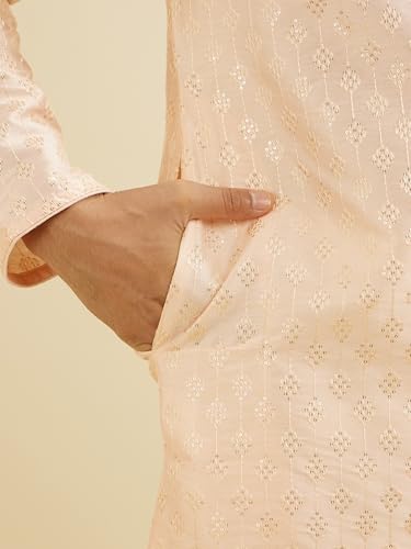 Manyavar Men's Art Silk Embroidered & Sequined Kurta Set (Peach,XXL)