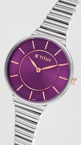 Titan Aura Quartz Analog Purple Dial Stainless Steel Strap Watch for Women-95245KM01