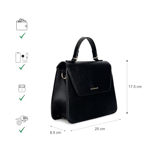 Fastrack Black EdgePlay Satchel | Faux-Leather Women's Handbags | Structured Satchel with Flap + Zipper Closure, Detachable Strap & Top Handle | Gold Hardware | Everyday Carry