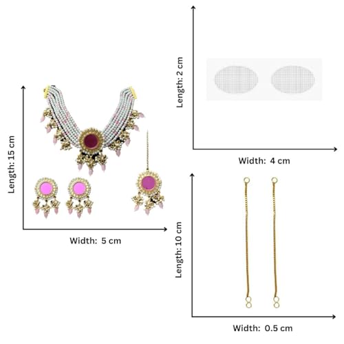 ACCESSHER Gold Plated Kundan & Pearl Pink Choker Set with Earrings and Maangtikka with a Pair of Gold Plated Earring Supporter & Maangtikka Supporter Patch Sticker | For Women & Girls