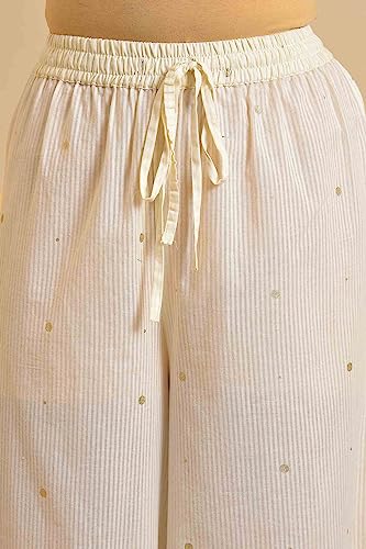 W for Woman Women's Cotton Kurta, Flared Pant & Dupatta (23FEWS19707-122238_Ecru