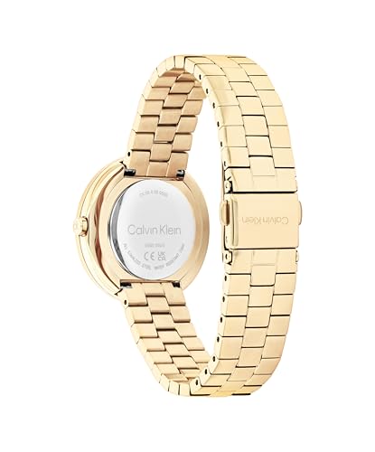 Calvin Klein Twisted Bezel Qtz Basic Slim Gold Round Dial Women's Watch|Stainless Steel Material|Multi Color Band - 25100094