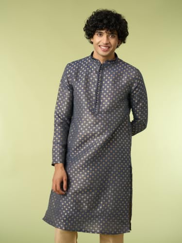 DIWAS BY MANYAVAR Men's Art Silk Printed Festive Kurta Set (2pc) (Blue, XXL)