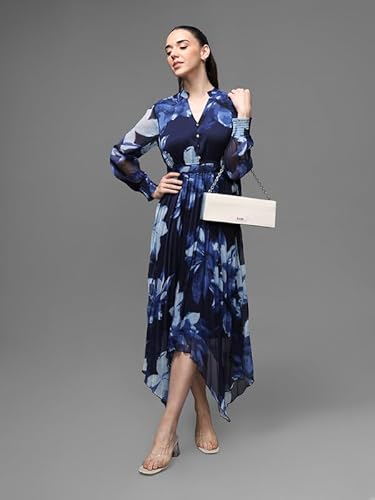 Kazo Omega Midi Dress with Belt (Blue_XS)