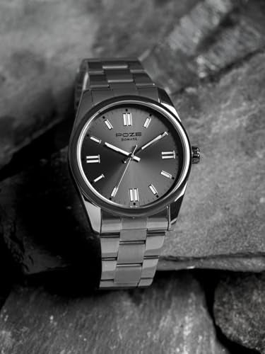 Sonata Poze 6 Graphite Groove Gents Quartz Gun Round Dial Men's Watch | SS Cut Edge Strap Material | Watches for Men Analog - SP70033QM01