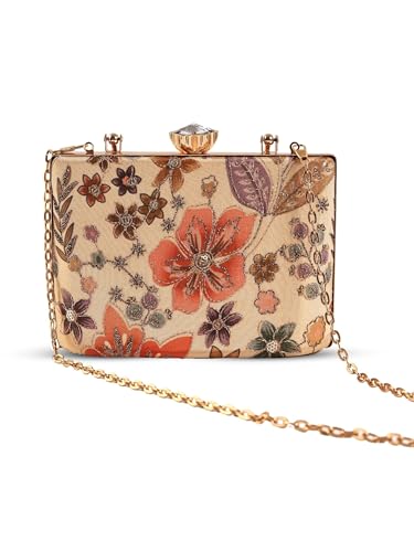 THE TAN CLAN Petal Beige Casket Clutch | Box-Style Evening Bag for Women | Party & Wedding Clutch Purse