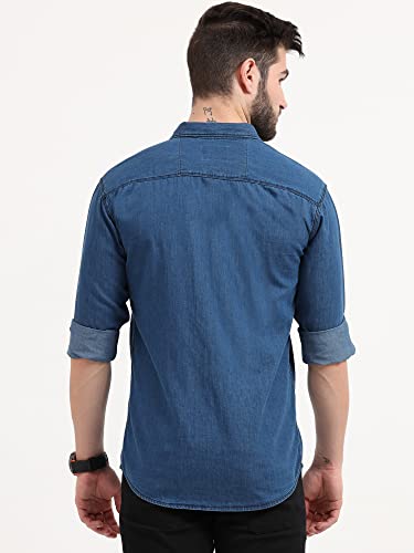Miraan Cotton Men's Casual Light-Blue Denim Shirt (Siglightdeniml_Light Blue_Large, Regular Fit)