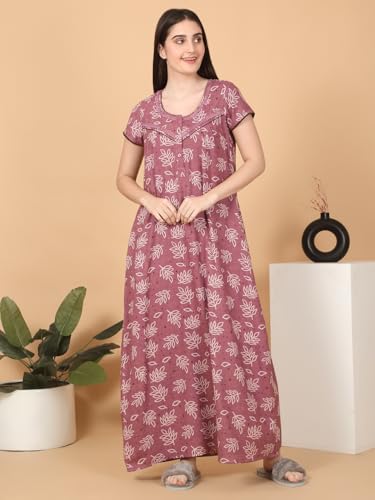 Sweet Dreams Women Printed Full Length Night Dress Rose