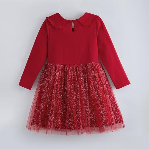 Hopscotch Girls Glittery Bow Applique Dress in Red Color for Age (2-3 Years)