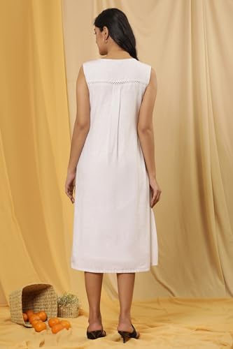 W for Woman White Floral Print Cotton A-Line Dress_24FEW11365-810684_XS