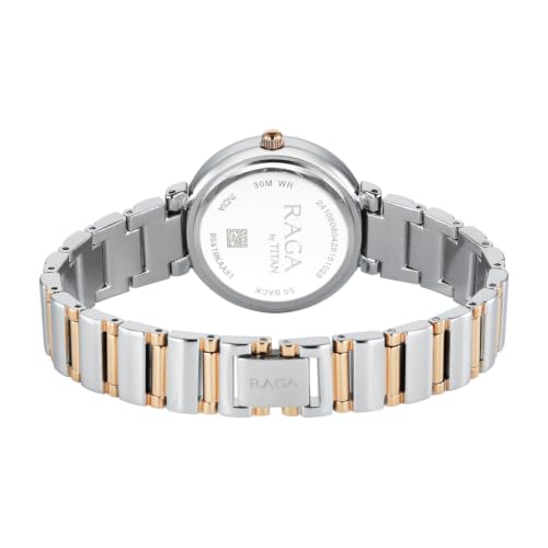 Titan Raga Spotlight 2.0 Quartz Analog 3Hands Display White Mother of Pearl Dial IPRG+Steel Look Color Strap Watch for Women - 95419KM01
