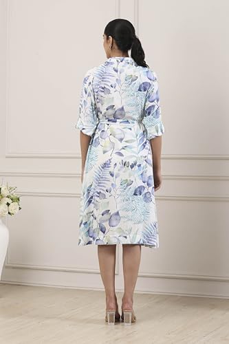 Biba Women Blue Viscose Rayon A-Line Dress_38