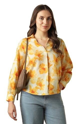 Women Yellow Print Long Sleeves Shirt