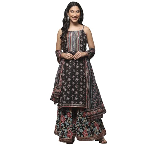 BIBA WOMEN PRINTED STRAIGHT SALWAR KURTA DUPATTA(SKDPOSHINA9037_BLACK_40)