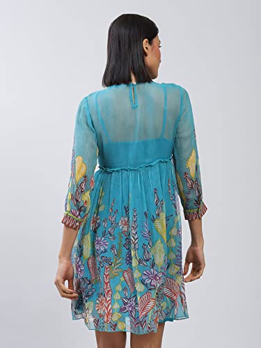 Label RITU KUMAR Blue Floral Print Short Dress with Inner