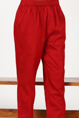 W for Woman Red Bandhej Dot Printed Flared Kurta with Embroidery, Straight Pants and Dupatta Set (Size: XL)-24AUWS11729-124798