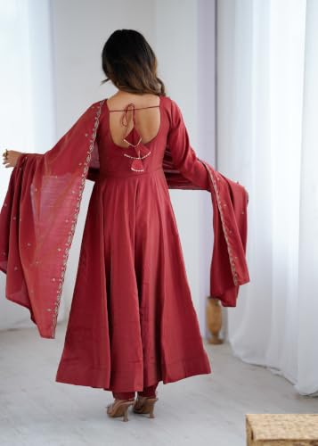 Leeli Peeri Designer Women's Chanderi Silk Embroidery Work Anarkali Kurta Set With Dupatta.