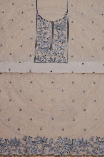 Soch Womens Beige Crushed Tissue Embroidered Unstitch Dress Material With Thread Work