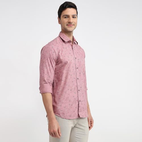 Colorplus Men Regular Fit Print Pattern Pure Cotton Plain Collar Full Sleeve Casual Shirt Red